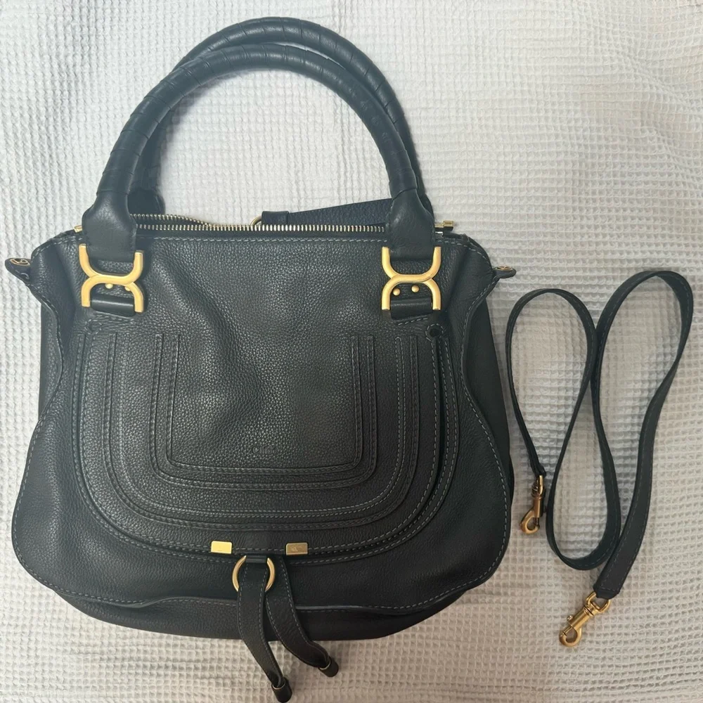 Chloe Medium Marcie Leather Satchel, Black - Picture 1 of 2